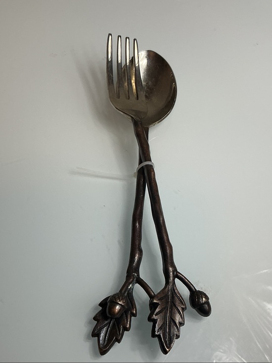 Unbranded Other - Vintage Botanical Oak Leaf & Acorn Salad Serving Set Twig Handles